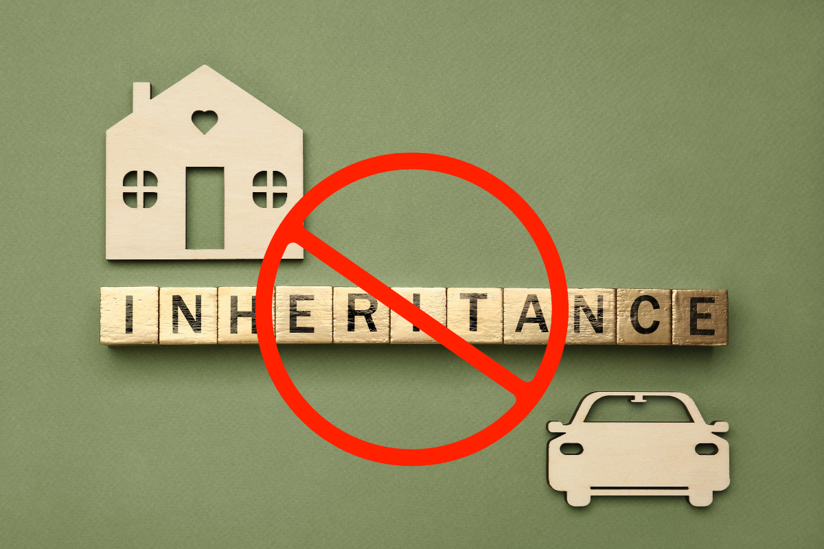 Image of the word inheritance crossed out for a blog post answering the question, "what is an inheritance disclaimer?"